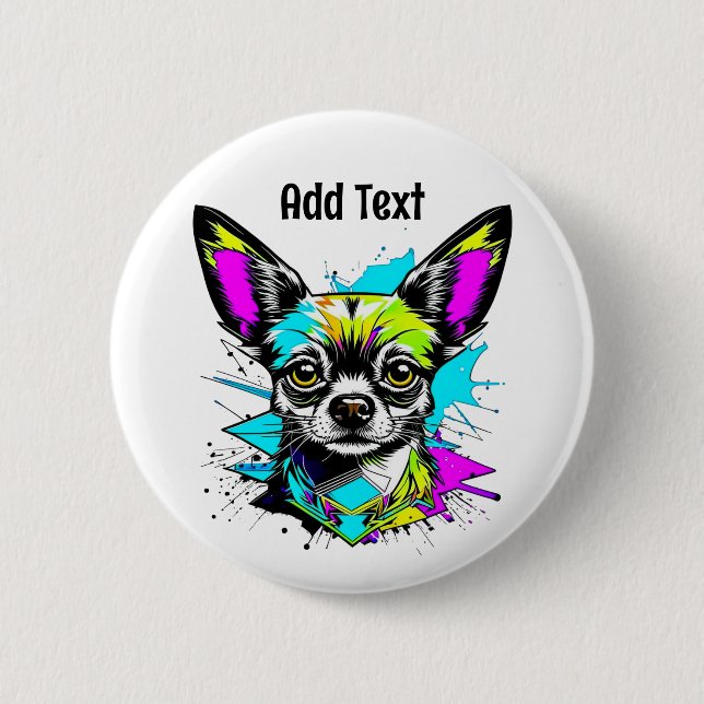 Chihuahua Cyberpunk style Art Personalized Button (Front)