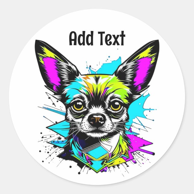 Chihuahua Cyberpunk style Art Personalized Classic Round Sticker (Front)