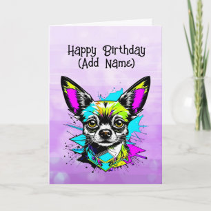 Chihuahua Cyberpunk style Personalized Birthday Card