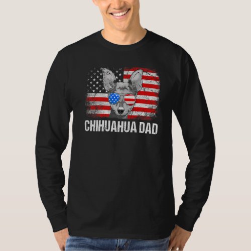 Chihuahua Dad American Flag Fathers Day T_Shirt