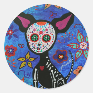 Chihuahua Dia de los Muertos Classic Round Sticker