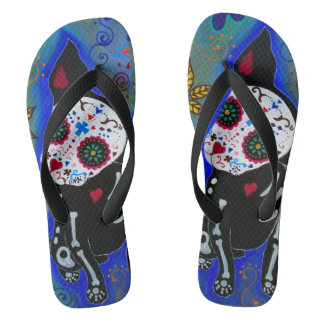 Chihuahua Dia de los Muertos Flip Flops