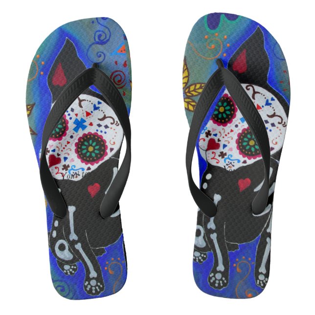 Chihuahua Dia de los Muertos Flip Flops (Footbed)