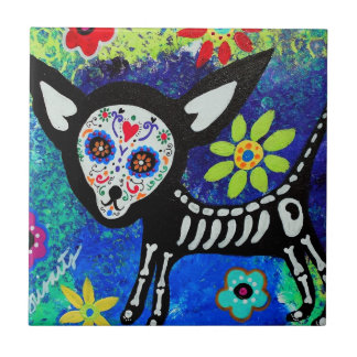 Chihuahua Dia de Los Muertos Tiles by prisarts