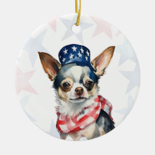 Chihuahua Dog, 4th of july Personalized Ceramic Ornament