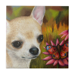 Chihuahua Dog 85 Butterfly Ceramic Tile