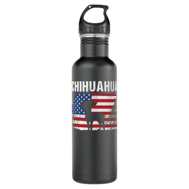 Chihuahua Dog American Flag Retro Dog Silhouette C Stainless Steel Water Bottle (Front)