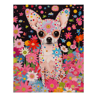 Chihuahua Dog and Flowers 002 - Tailor jewel Poster