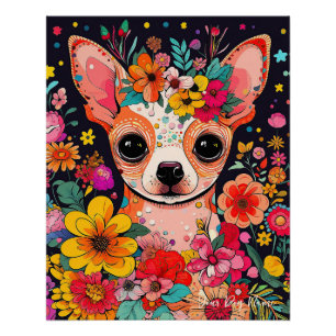 Chihuahua Dog and Flowers 003 - Tailor jewel Poster