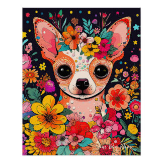 Chihuahua Dog and Flowers 003 - Tailor jewel Poster