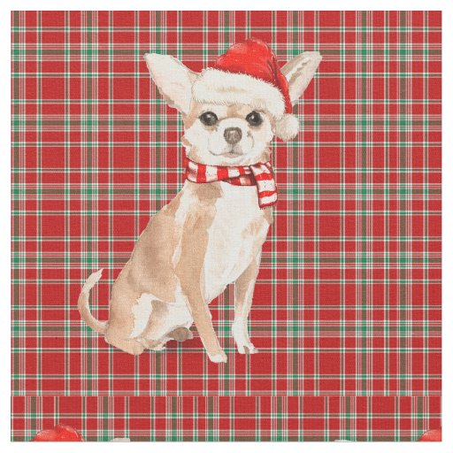 Chihuahua Dog and Red Plaid Christmas Fabric