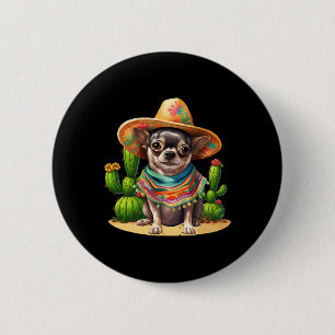 Chihuahua Dog And Sombrero Hat Mexican Fiesta Cinc Button
