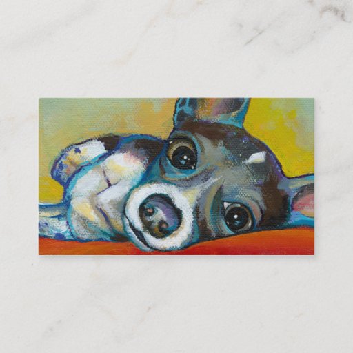 Customizable Chihuahua dog art - adorable fun portrait painting business card template