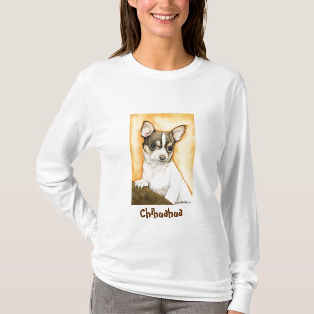 " Chihuahua" Dog Art Ladies Lond Sleeve Shirt (Front)