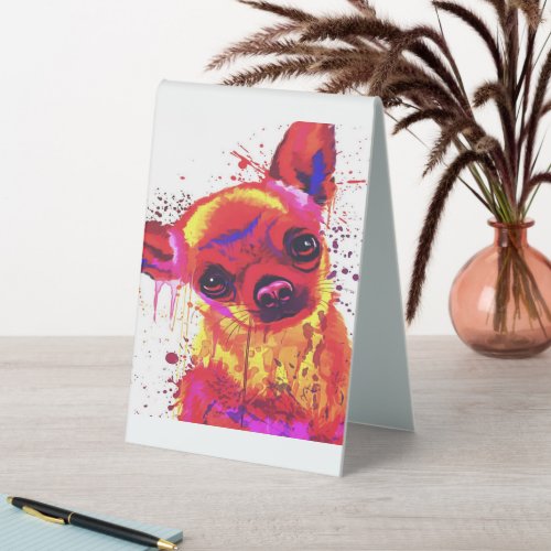 Chihuahua Dog Art Watercolor Colorful Dog Table Tent Sign