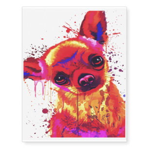 Chihuahua Dog Art Watercolor Colorful Dog Temporary Tattoos