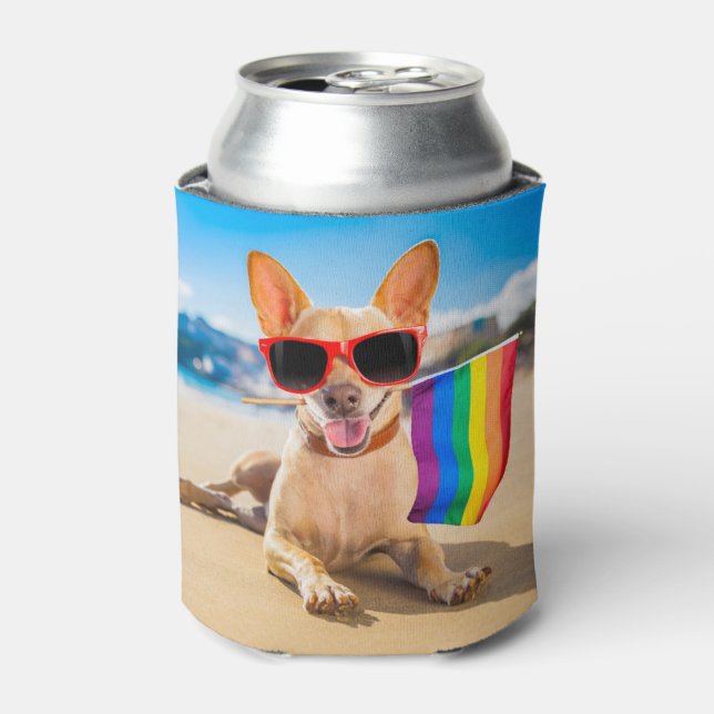 Chihuahua Dog  at the Beach Can Cooler (Can Front)