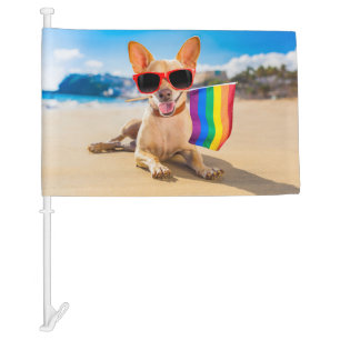 Chihuahua Dog  at the Beach Car Flag