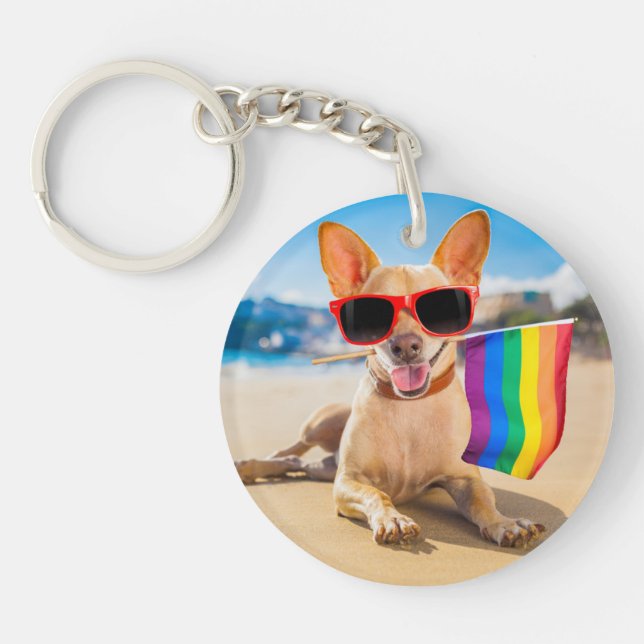 Chihuahua Dog  at the Beach Keychain (Front)