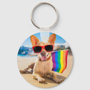 Chihuahua Dog at the Beach Keychain