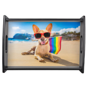 Chihuahua Dog  at the Beach Serving Tray