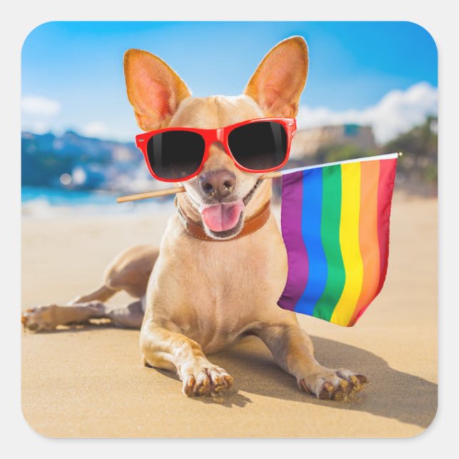 Chihuahua Dog  at the Beach Square Sticker (Front)