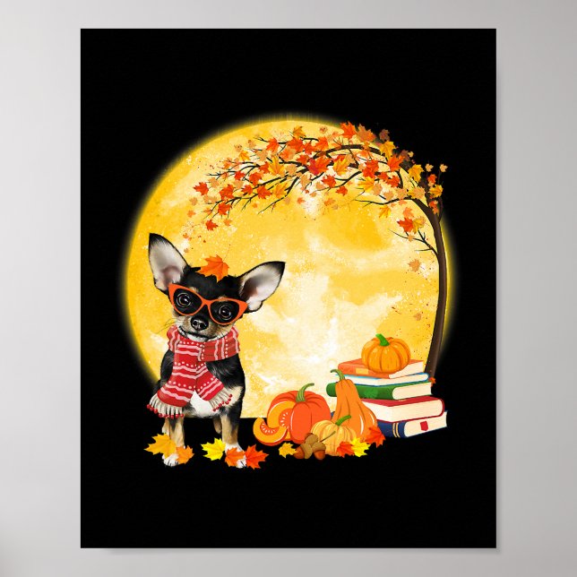Chihuahua Dog Autumn Fall Pumpkin Truck Mappe Than Poster (Front)