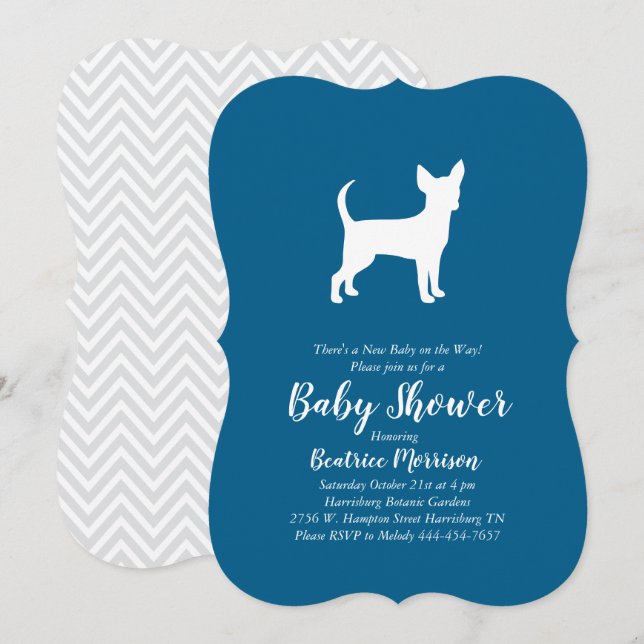 Chihuahua Dog Baby Shower Blue Boy Invitation (Front/Back)