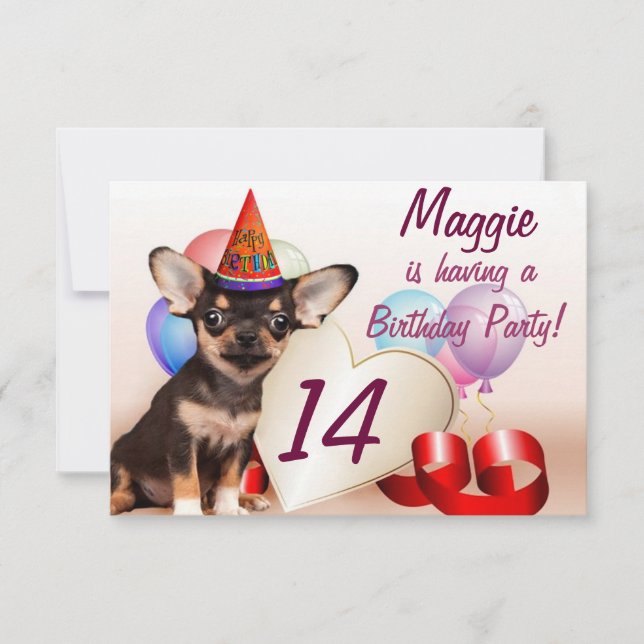 Chihuahua dog birthday party invitation (Front)