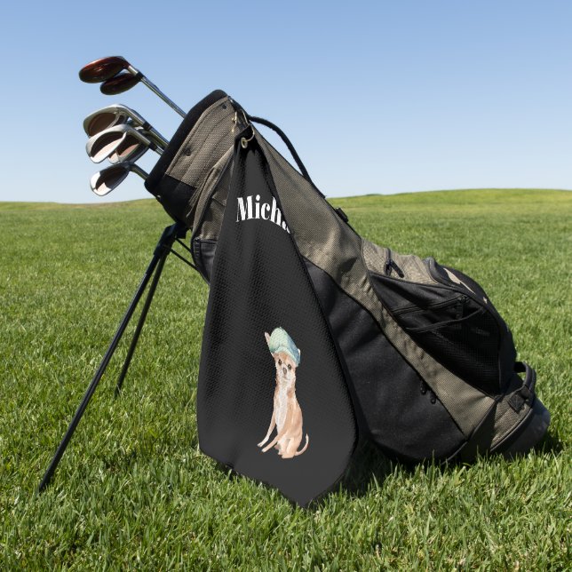 Chihuahua Dog Black Personal  Golf Towel (Green)
