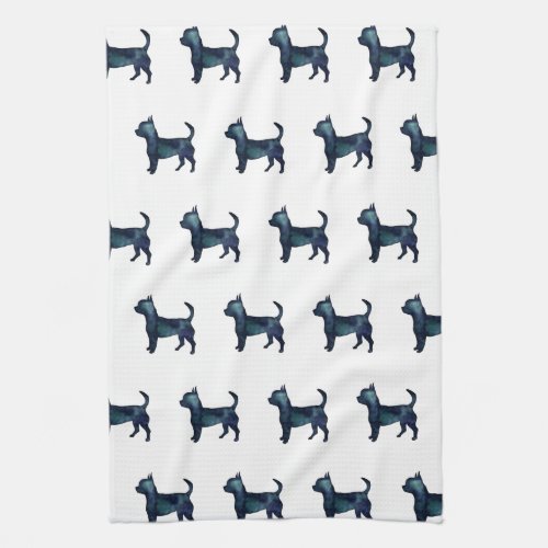 Chihuahua Dog Breed Black Watercolor Silhouette Kitchen Towel