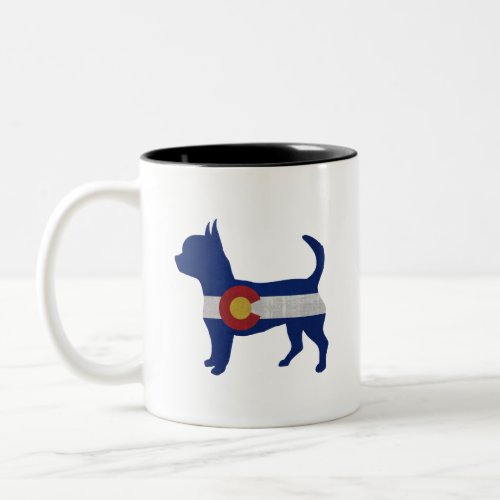 Chihuahua Dog Breed Silhouette Colorado Flag Two_Tone Coffee Mug
