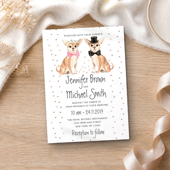 Chihuahua Dog Bride Groom Wedding Invitation