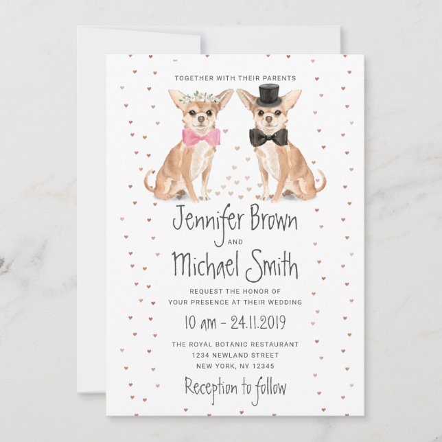 Chihuahua Dog Bride Groom Wedding Invitation (Front)