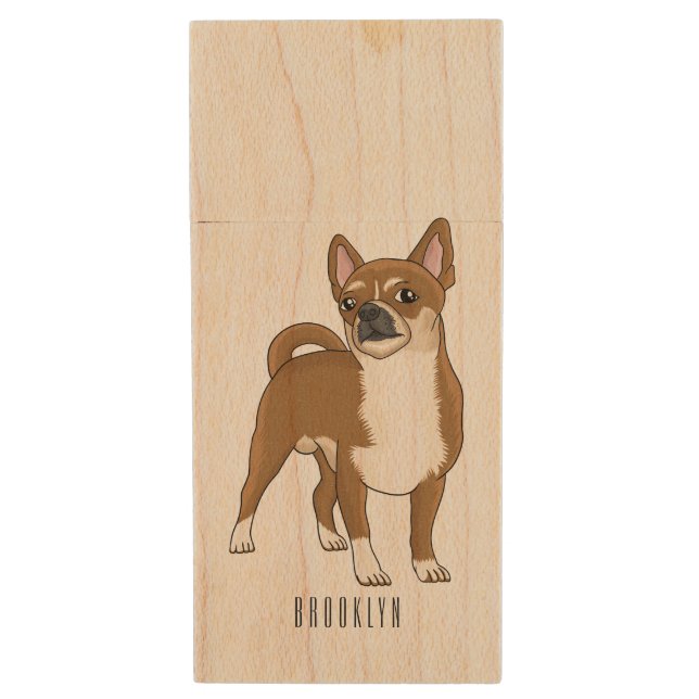 Chihuahua dog cartoon illustration   wood flash drive (Front Vertical)