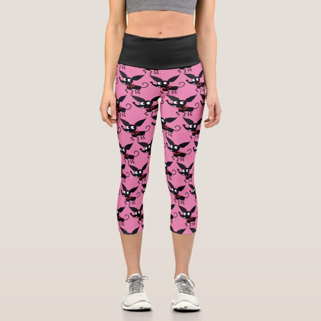 CHIHUAHUA DOG CARTOON STYLE High Waisted Capris (Front)