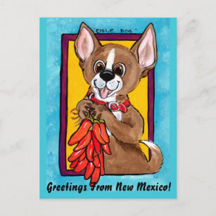 Chihuahua Dog Chili Peppers New Mexico Postcard