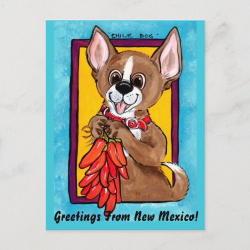 Chihuahua Dog Chili Peppers New Mexico Postcard