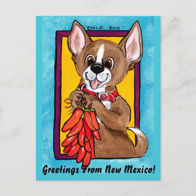 Chihuahua Dog Chili Peppers New Mexico Postcard (Front)