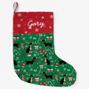 Chihuahua dog christmas black and tan small christmas stocking