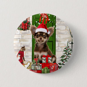 Chihuahua Dog Christmas Button