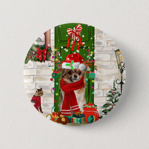 Chihuahua Dog Christmas Button