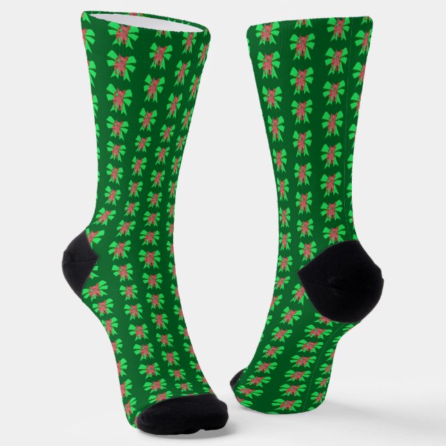 Chihuahua Dog Christmas Dog Bow Silhouette Green Socks (Angled)