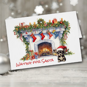 Chihuahua Dog Christmas Fireplace Wait for Santa Cards