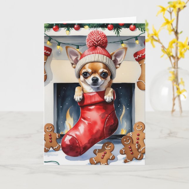 Chihuahua Dog Christmas Greeting Card (Yellow Flower)