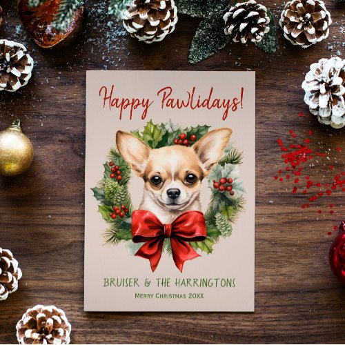 Chihuahua Dog Christmas Happy Pawlidays Howlidays Holiday Card