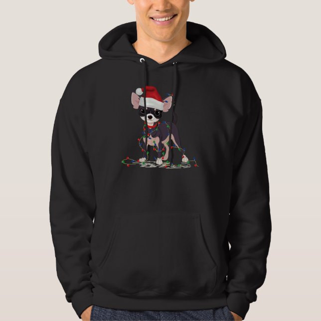 Chihuahua Dog Christmas Light Decor Xmas Pajamas Hoodie (Front)