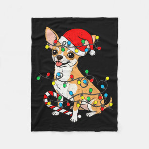 Chihuahua Dog Christmas Lights Santa Xmas Pet Dog Fleece Blanket