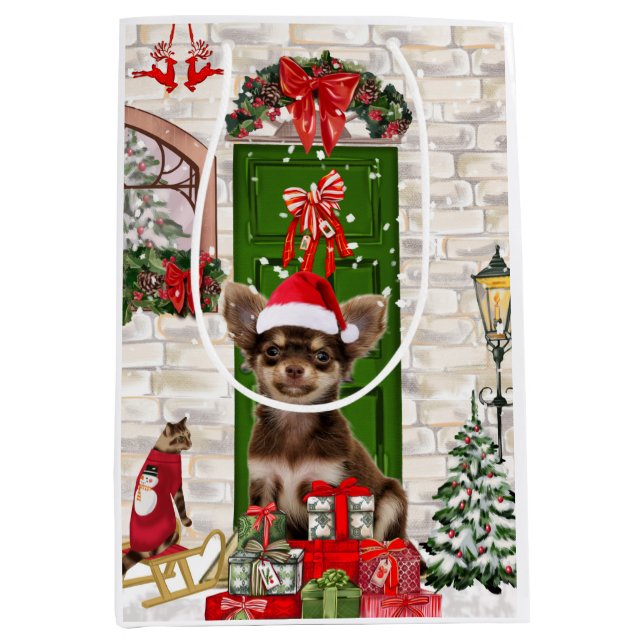 Chihuahua Dog Christmas  Medium Gift Bag (Front)