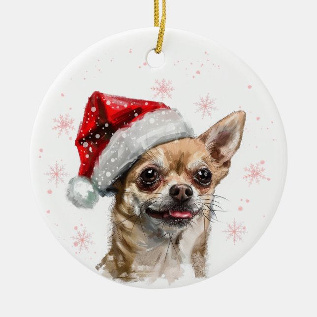 Chihuahua Dog Christmas Personalized Ceramic Ornament (Front)